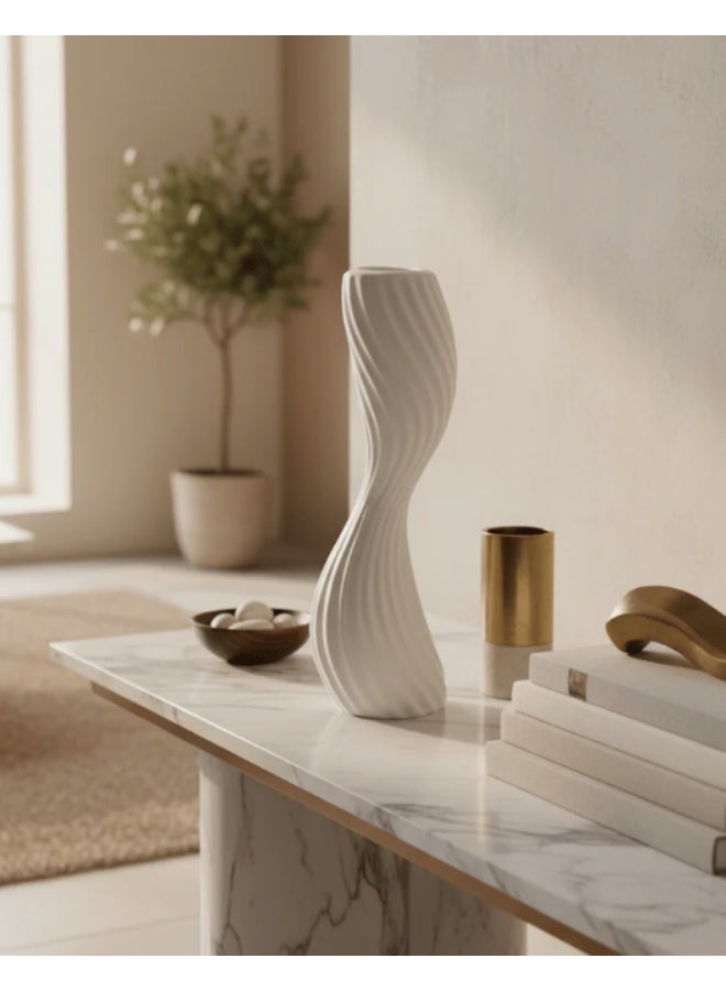 AKDC Premium Modern Sculptural Ceramic Flower Vase – Elegant White Finish, Artistic Unique Shape Home Décor Accent, 39 × 11 cm - Image 2
